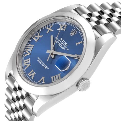 rolex datejust 41 blue dial roman numera